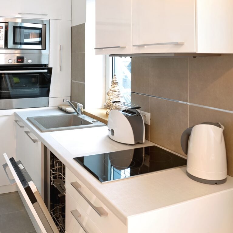 Everything is Open in Small Modern White Kitchen